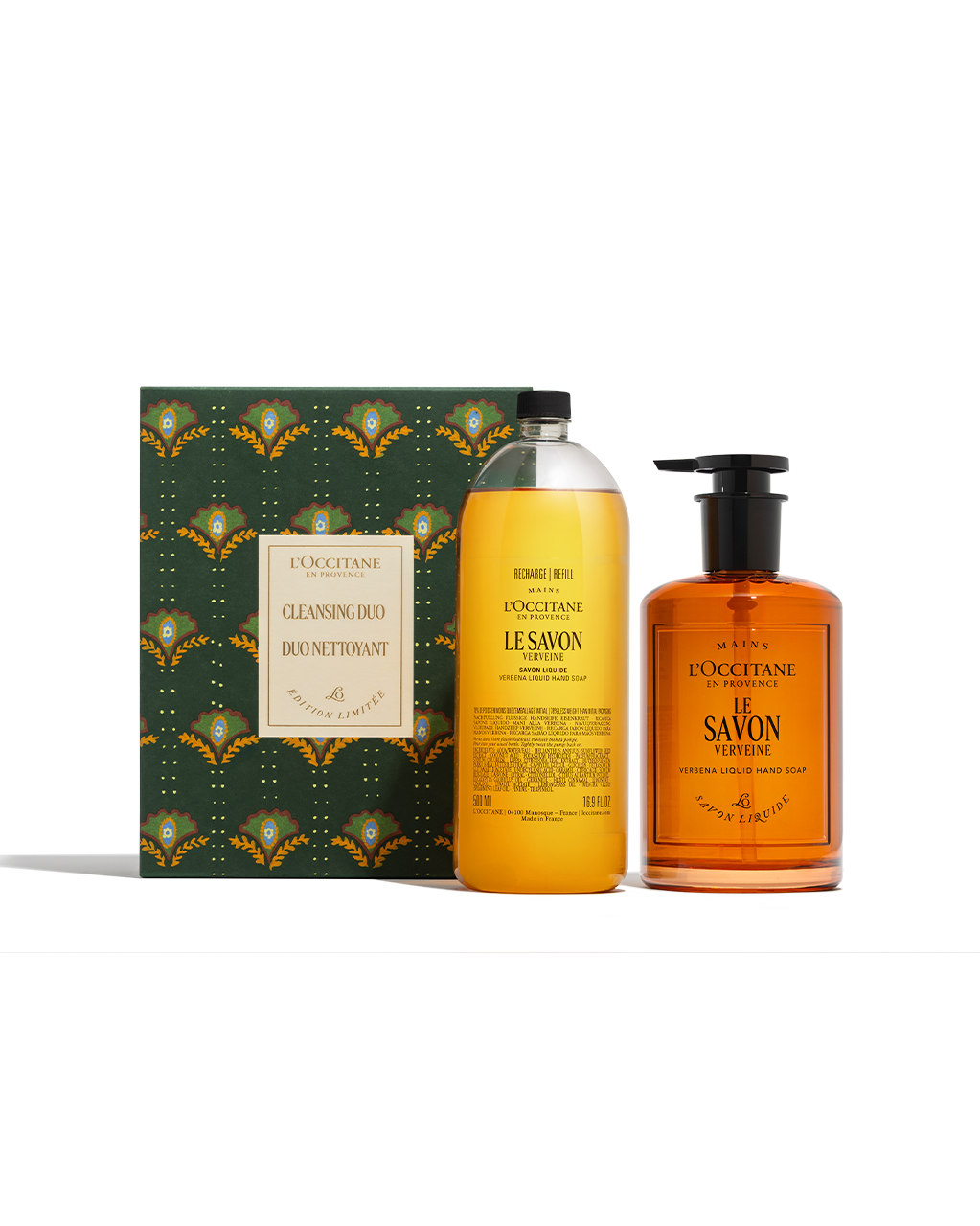 L'Occitane Verbena Liquid Hand Soap and refill pouch with holiday gift box